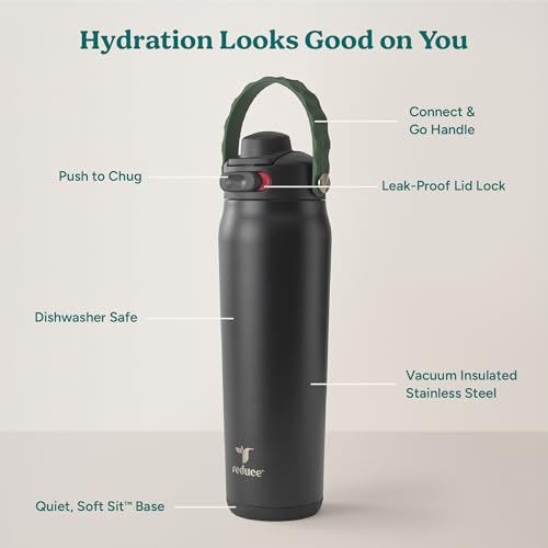 Image of REDUCE Aura Vacuum Insulated 26 oz Water Bottle - Leak-Proof & Chug Spout for Quick Hydration - Keeps Drinks Cold for 30 Hours - Removable Handle for Travel or Gym - Soft Sit Base - Phantom
