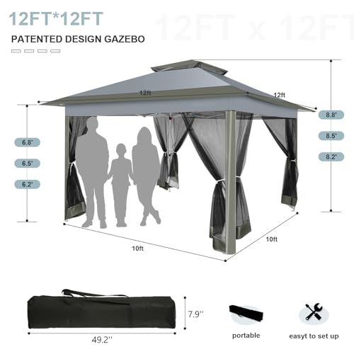 Image of COBIZI 12x12 FT Pop up Gazebo on Clearance Outdoor pop up Canopy Tent,carpas para Patio, Shelter Tents with Netting & Portable Carry Bag, Patio Gazebos for Camping, Garden & Lawn, Darkgrey(Upgraded)