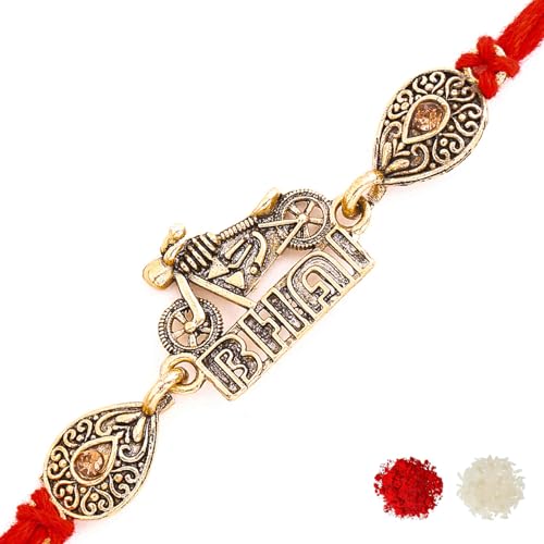 Image of VOYLLA Stylish Biker Bhai Rakhi With Roli Chawal Pack -Rakhi For Brother