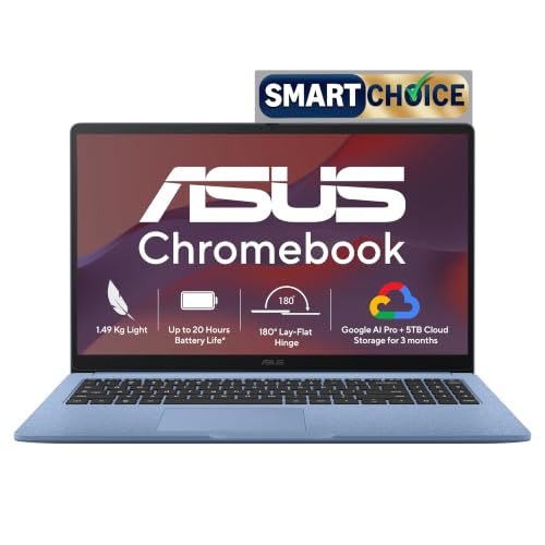 ASUS Chromebook CM1505 (2026), Smartchoice, MediaTek Kompanio 540 Processor, 4GB RAM, 64GB SSD, FHD, 15.6"(39.6 cm), 60Hz, Chrome OS, Fabric Blue, 1.49 Kg, CM1505CM4A-S70080, Thin & Light Laptop