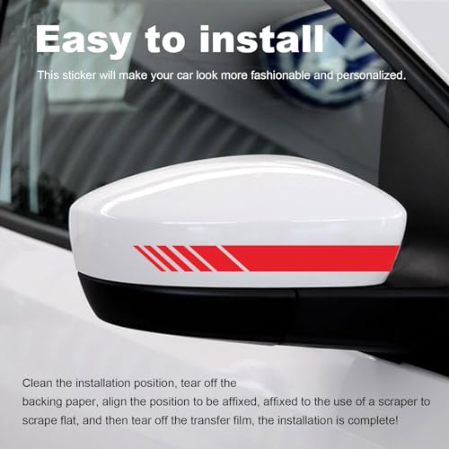 Image of Augeny 4 PCS Car Rear View Mirror Stickers, Waterproof Vinyl Auto Side Rearview Mirror Stripes, Universal Reflective Anti-Collision Striped Warning Decal for Most Vehicles (Red)