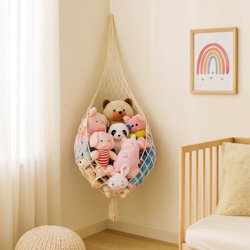 ecofynd Stuffed Animal Toy Hammock, Hanging Cotton Organizer Stor...