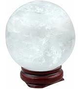 mookaitedecor Natural Crystal Ball with Wood Stand,Healing Crystals Sphere Sculpture Home Decorat...