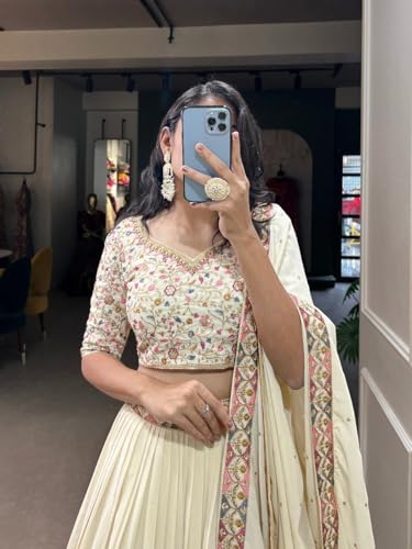 Image of TRENDMALLS Women's Georgette Embroidery work Lehenga Choli with Dupatta | Bridesmaid Wedding Lehenga Choli for women
