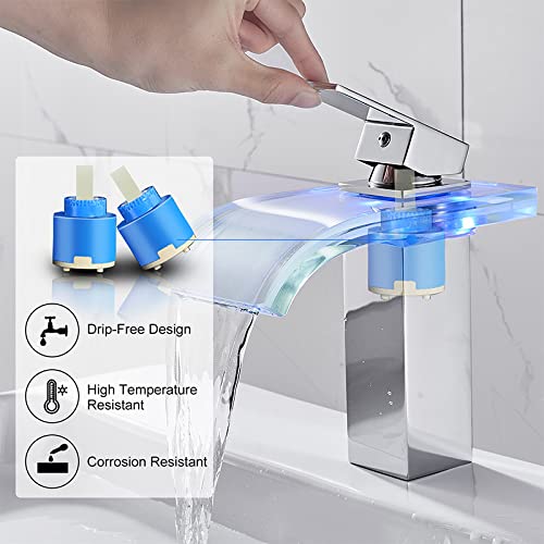 Robinet avec laiton de bassin à commande unique et mitigeur cascade LED pour lavabo - 3