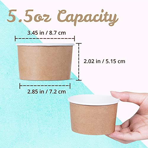 Image of MATICAN Paper Ice Cream Cups - 50-Count 5.5-Oz Disposable Dessert Bowls for Hot or Cold Food, 5.5-Ounce Party Supplies Treat Cups for Sundae, Frozen Yogurt, Soup, Brown
