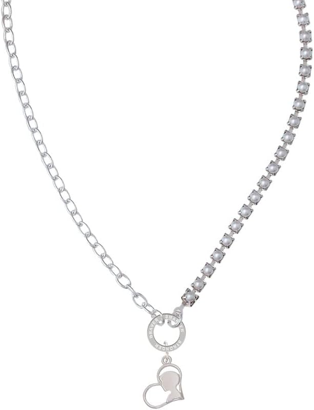 Delight Jewelry Boy Silhouette in Heart Stronger Braver Smarter Mixed Cable and Imitation Pearl Chain Choker Necklace, 14.75-17"