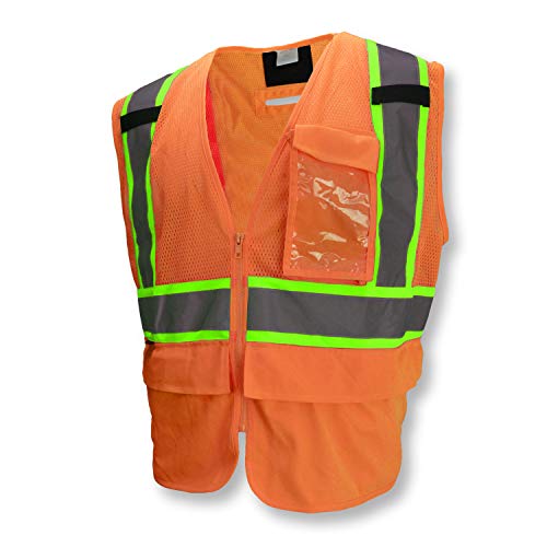 Radians SV272T Tool Vest, Tether Ready Multipurpose Surveyor Vest with Grommeted Pockets, Orange, 2X-Large