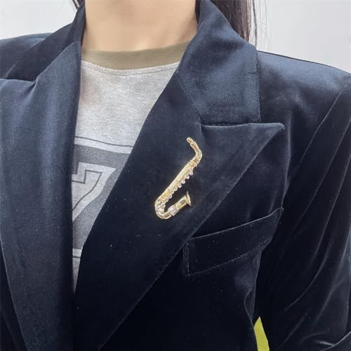Image of Cute Saxophone Instruments Rhinestones Brooch Lapel Pins for Women Men Girls Delicate Musical Pin Dress Suit Shirt Scarf Jackets Hat Bag Brooches Musician Clothes Accessories Party Jewelry Gifts
