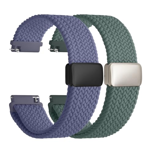 Image of Fullmosa 2 Packs Magnetic Braided Watch Bands - 18mm 20mm 22mm Quick Release Replacement Wristband, Stretchy Nylon Solo Loop Compatible with Traditional and Smartwatches for Men Women