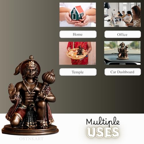 Image of Hanuman Ji Murti for Car Dashboard Idol Polyresin 3 inch Antique Colour, Home & Office Decor Statue, Living Room Show Piece, New House Warming, Birthday, Diwali Gift Item
