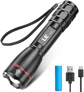 LE LED Torch USB Rechargeable, Super Bright LP3000 Tactical Torch, IPX4 Waterproof, 5 Lighting Modes, Portable LED Flashlight for Camping, Cycling, Running, Dog Walking, Thanksgiving Christmas Gifts