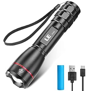 LE LED Torch USB Rechargeable, Super Bright LP3000 Tactical Torch, IPX4 Waterproof, 5 Lighting Modes, Portable LED…