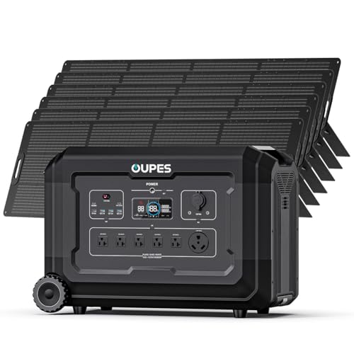 OUPES Mega 3 Portable Power Station 3600W, 3072Wh Solar Generator with 6x240W Solar Panels, Solar Battery Station Made for Emergency, Home Backup, Outdoor Camping RV/Van