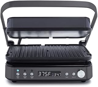 GreenPan Electric Indoor Matte Black 6-in-1 Contact Grill and Griddle, Healthy Ceramic Nonstick, Dishwasher Safe Reversible Plates, PFAS-Free