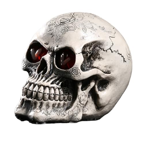 Tuzsocr Tête de mort lumineuse à LED en résine avec yeux LED pour décoration de maison, bar, fête, gothique, Halloween, sculpture