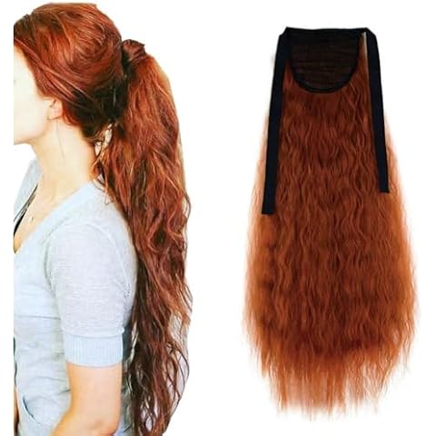 iLUU 22" Long Corn Wave Wrap Around Ponytails 90g Synthetic Wig Hair Hairpiece #119 Copper Red Fashion Orange Color Tie Up Clip in Ponytail Hair Extension Hair Pieces for Women Girl Lady Cover