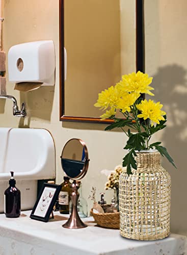 Serene-Spaces-Living-Set-of-6-Large-Rattan-Wrapped-Glass-Bottle-Vase-Farmhouse-Vase-for-Dried-Fresh-Faux-Plants-Table-Centerpiece-for-Wedding-Living-Room-Office-725-Diameter-125-Tall Serene Spaces Living Set of 6 Large Rattan Wrapped Glass Bottle Vase Farmhouse Vase for Dried Fresh Faux Plants Table Centerpiece for Wedding Living Room Office 725 Diameter 125 Tall