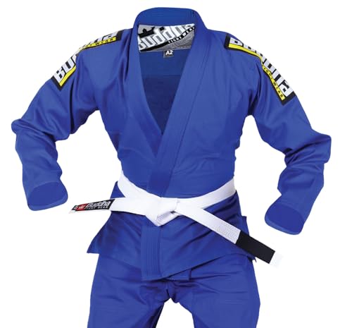 Buddha Fight Wear-Kimono Premium Infinity Negro de Jiu Jitsu Brasileño/BJJ Gi con Cinturón Blanco, Unisex Adulto (Azul Royal, ML=A2)