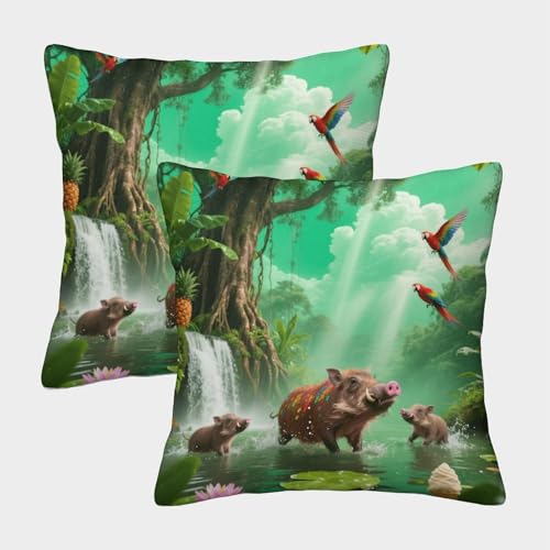 Funda De Cojín con Jabalí Juego De 2, Microfibra Suave Funda De Almohada con Cremallera Invisible, Fundas Decorativas para Sofá Coche Cama Sillas, 45x45cm