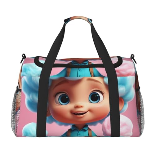 Cotton Candy Print Travel Duffle Bag - Foldable Personal Item Travel Bag for Women & Men,Carry-On Convertible Crossbody Tote Bags with Adjustable Shoulder Strap & Pockets 13x10.2x19.7 in