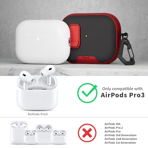 Image of for AirPods Pro 3 Case with Lock,TPU Leather Texture Durability Anti-Lost & Shockproof Protective Cover Accessories with Cleaning Kit in Keychain for Apple iPod Pro 3rd Generation 2025(Red /Black)