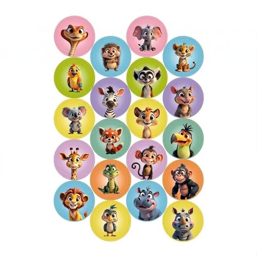 Dekora, Animales de la Selva, Mini Discos de Oblea Comestibles, Decoraciones para Cupcakes, Muffins y Galletas, Adornos para Dulces, Mini Obleas para Fiestas Infantiles, 3,4 CM