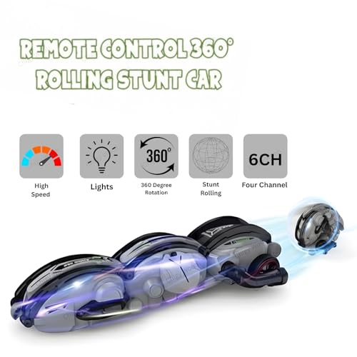 Image of Remote Control Rolling Stunt Car for Kids | RC Stunt Snake Car 360 Tumbling & Spinning Action, Cool Lighting Design Toy Car for Boys | Gift for Kids- Multicolor (Color As Per Stock)