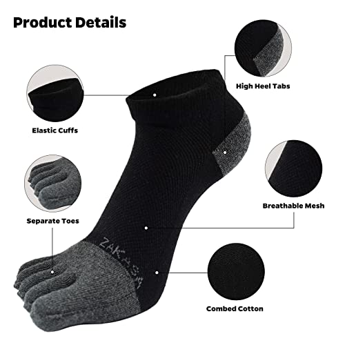 ZAKASA Toe Socks for Men Ankle: No Show Low Cut Toe Socks Individual Five Finger Cotton for Athletic Running 5 Pairs2