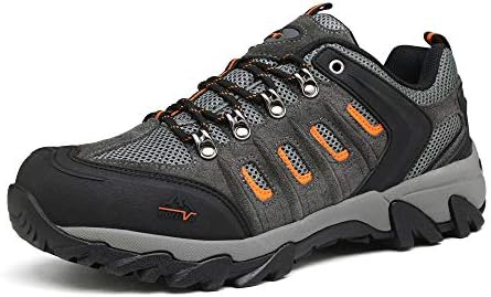 NORTIV 8 Mens Waterproof Hiking Shoes Leather Low-Top Hiking Shoes for Outdoor Trailing, Trekking, Camping, Walking,Black/Dark/Grey/Orange - 10.5 (Quest-1)