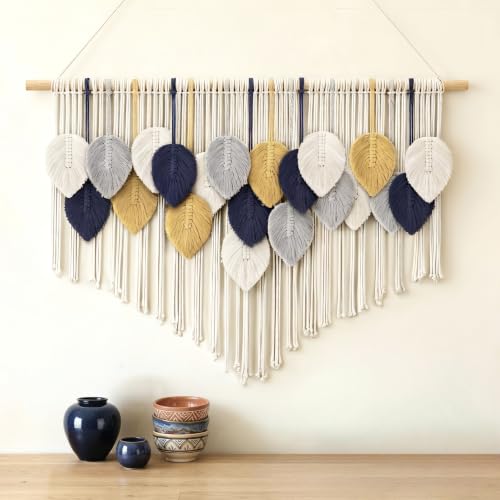 Tempospark Large Macrame Wall Hanging, 39" Wx29 L Boho Wall Hanging, Boho Chic Leaves Tassels Tapestry for Bedroom, Living Room, Dining Room, Nursery, Hallway, Balcony - image 1