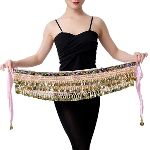 Floatdream Bufanda de Cadera, Bufanda de Cadera de Gasa, Bufanda de Cadera de Danza del Vientre, para Actuaciones en Escenario, Actuaciones en Cumpleaños, Actuaciones en Fiestas(Rosa)