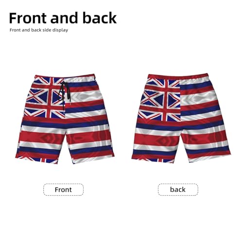 Flag of Hawaii American Small Youth Beach Pants, Soft and Breathable, with Drawstring Waist, Suitable for Sports and Leisure. Black2