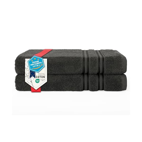 Hammetex Lot de 2 Serviettes de Bain 70x140 cm, 100% Coton 50 GSM, Douces, Absorbantes, Séchage Rapide, Certifiées Oeko-TEX, Anthracite