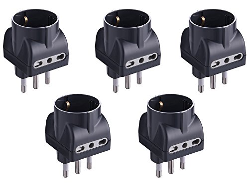 Electraline 92298 Set 5 Adattatori 3 Posti 1 Schuko + 2 Bivalenti 10/16A, Nero, Confezione da 5