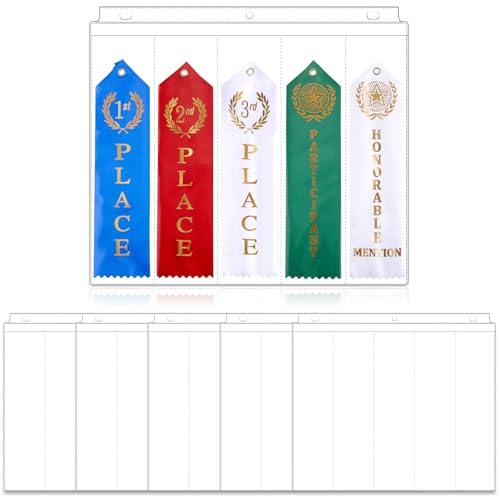 Henoyso Award Ribbon Organizer Holder Swimming Gymnastics Case Clear blank plastic Pages Sheets Storage Display scrapbook pockets for 3 Ring Binder Storage prize contest competition(25 Pieces)