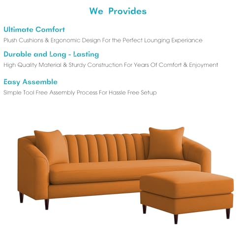 Image of Casaliving Doraldo 4 Seater L Shape Convertible Sofa Set for Living Room, 3 Seater & Ottoman Modular Sectional Couch for Small Space (Orange Colour) Fabric