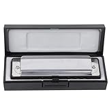 Sonew Harmonica Blues à 10 Trous, clé Bb, Instrument de Musique à Vent pour Débutants et Professionnels avec Base en Laiton (BLACK)