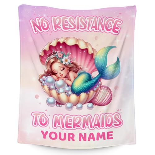 Custom Mermaid Blanket for Girls - Black Soft Fuzzy Throw Blanket Gifts - 60x80 Inches Cute Blankets for Bed, Couch & Living Room