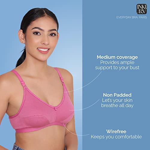 Image of INKURV Everyday Bra for Women's and Girls | Non Padded | Non Wired | Full Coverage Bra in Rich Cotton Fabric - Paris | Combo of 2 |