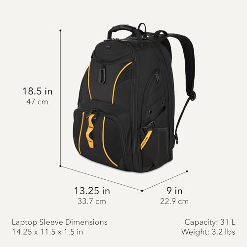 Image of SWISSGEAR 1900 ScanSmart Laptop Backpack, Fits Most 17-Inch Laptops, TSA-Friendly Lay-Flat Design, RFID Protection, and Tablet Pocket, Black, 31L, 18.5-Inch