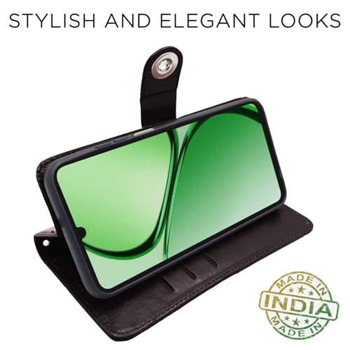 Image of Pikkme Flip Cover Leather Finish | Inside TPU with Card Pockets | Wallet Stand and Shock Proof | Complete Protection Button Flip Case for Realme C63 4G (Coffee)