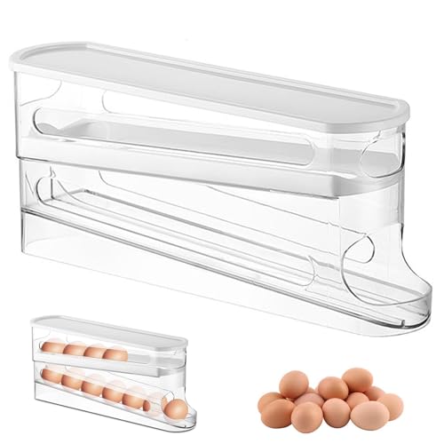 YUNXCNA Eierhalter für Kühlschrank, 2 Ebenen Eier Aufbewahrung Kühlschrank, Platzsparender Rollender Eierspender, Pet Material, Wiederverwendbar KüHlschrank EierbehäLter Eier, Hält 12 große Eier