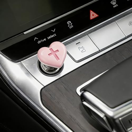 ZGEZGE Car Start Button Cover Heart-Shaped one-Button Start Christian Element Design Cute Pink Engine Start/Stop Button Cover a Lovely car Interior Decoration Gift for Women.