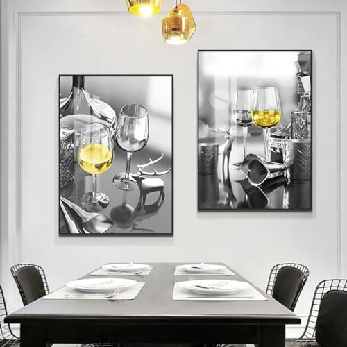 Art mural pour cuisine et salon KEBIA ensemble de toiles dorées