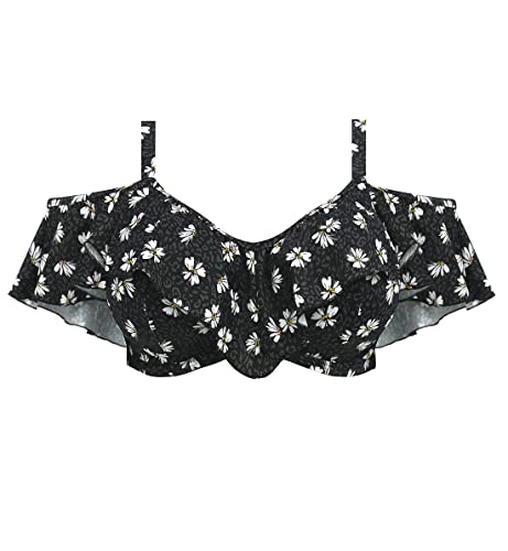 Elomi Plain Sailing Bardot Ruffle Underwire Bikini Top (ES7273),38HH,Black Daisy3