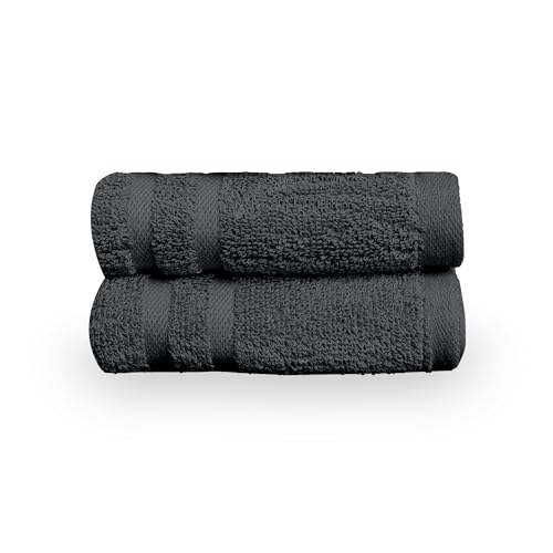 Image of Divine Casa Cotton 550 GSM Hand Towels Pack of 2 Grey, 60 x 40 cm Ultra Soft & Highly Absorbent Thick Bathroom Towels