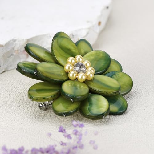 Image of AeraVida Lime Green Mother of Pearl Sweet Azalea Floral Pin-Brooch | Floral Brooches for Women | Green Brooch Pin | Pearl Pin | Brooch Pins for Women | Handmade Pins