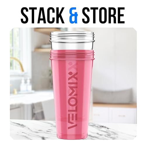 Image of VELOMIX -2 Pack- 28 oz Protein Shaker Bottles for Protein Mixes - 2x Wire Whisk | Leak Proof Shaker Cups for Protein Shakes and Pre Workout | Protein Shaker Bottle Pack (B6) Pink /Transparent