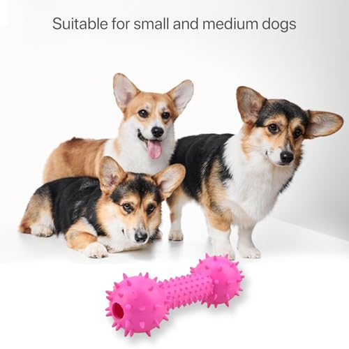 Image of Durable Chew Toy Dumbbell for Dogs and Cats - Durable Soft Natural Rubber Squeaky Spiky Dumbbell |Dental Teething Cleaning Chew Toy(Pink)